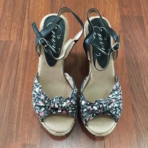 Envy Flowery Sequin Wedges